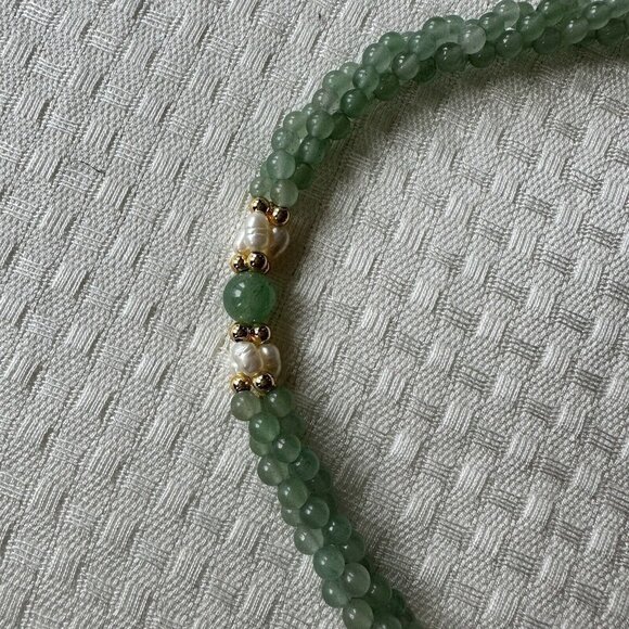 VTG Necklace 22" Match Earring Set Green Jade Twisted Pearl Gold Plate Beads - Picture 5 of 10